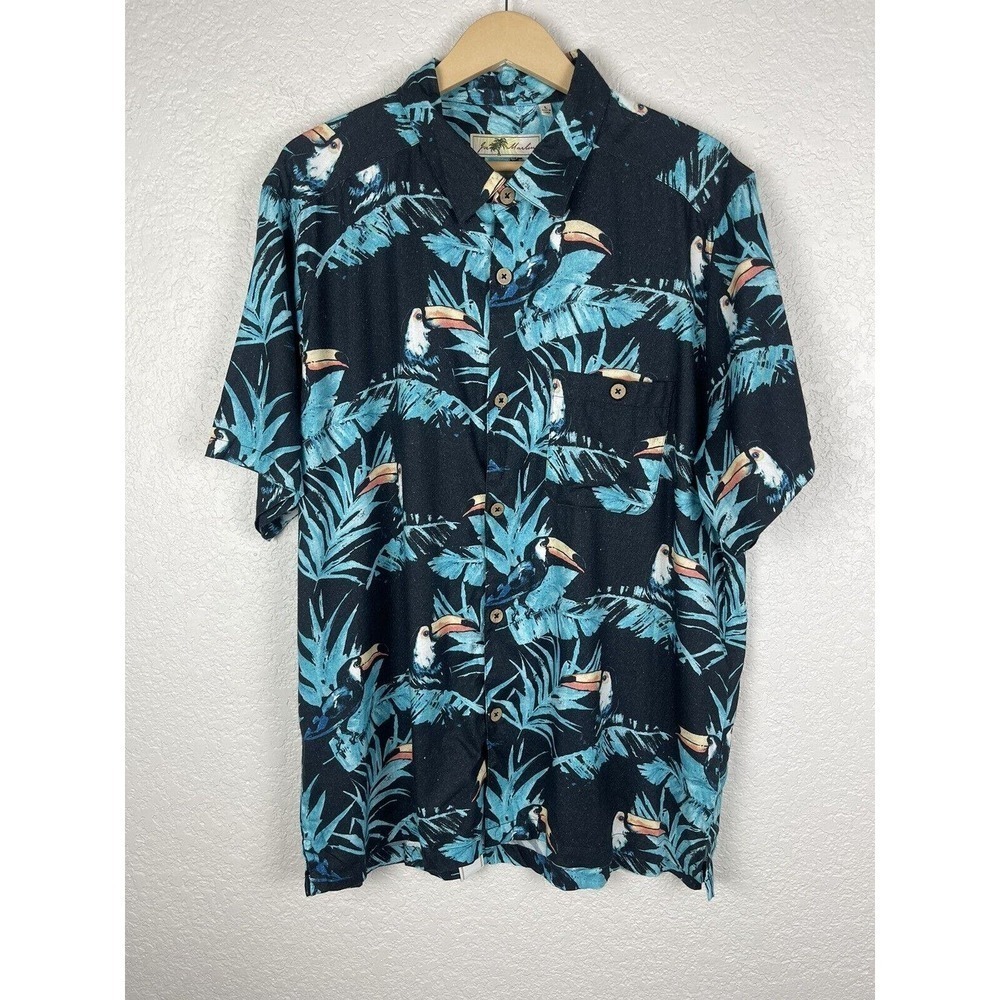 Joe Marlin Mens‎ Hawaiian Shirt Size Large Short Sleeve Toucan Tropical Beach
